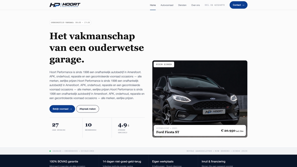 Homepage in de stijl Licht en klassiek, dezelfde inhoud in een eigen huisstijl